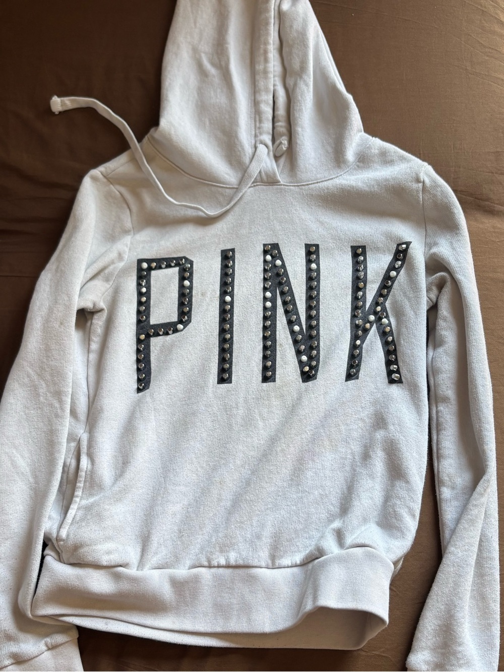 PINK Victoria's Secret White Hoodie with Studded Logo